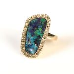 18K yellow gold, bolder opal, coloured diamonds PASH Jewellery Design, Gillian E. Batcher
