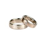 white on white mokume gane (16 layer- 18K palladium white gold and sterling silver; white and rose mokume gane (16 layer- 18k rose gold and palladium white gold), diamonds PASH Jewellery Design, Gillian E. Batcher