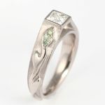 14K palladium white gold, princess cut diamond, tsavorite garnets PASH Jewellery Design, Gillian E. Batcher