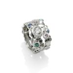 14K palladium white gold, white diamond, blue diamonds, blue sapphires, purple sapphires PASH Jewellery Design, Gillian E. Batcher