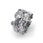 14K palladium white gold, white diamond, blue diamonds, blue sapphires, purple sapphires PASH Jewellery Design, Gillian E. Batcher